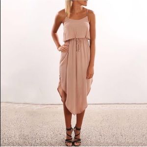 Blush Pink Linen Midi Dress